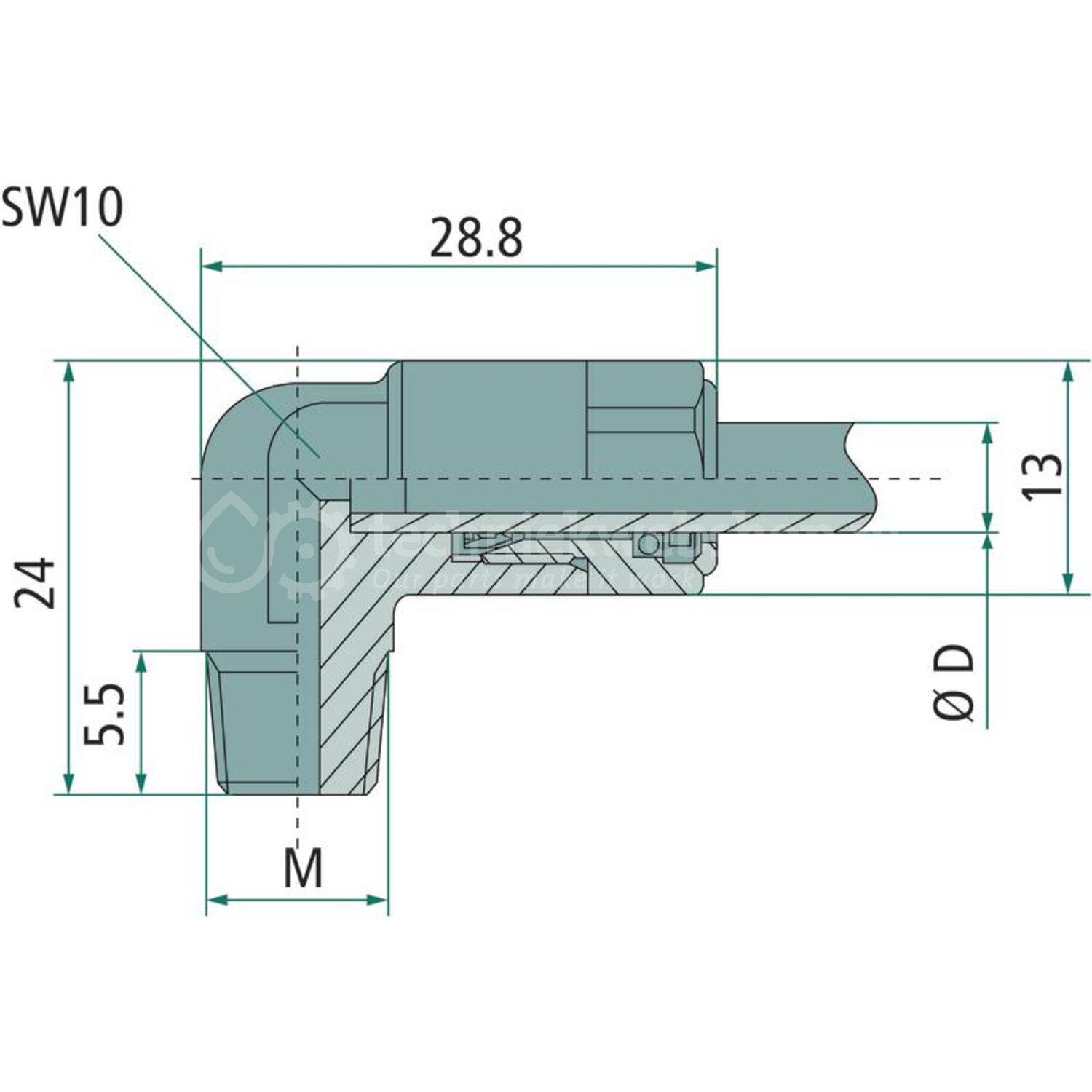 Granit Haakse insteekkoppeling - 30615ZS2006 | Schroefdraad 1: M6k mm ...