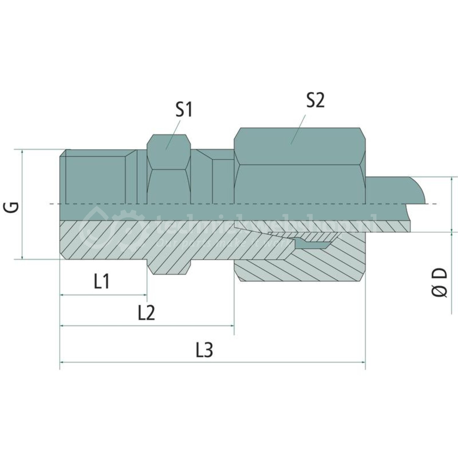 Granit Rechte schroefkoppeling met conische schroefdraad - 30615ZS1158 ...