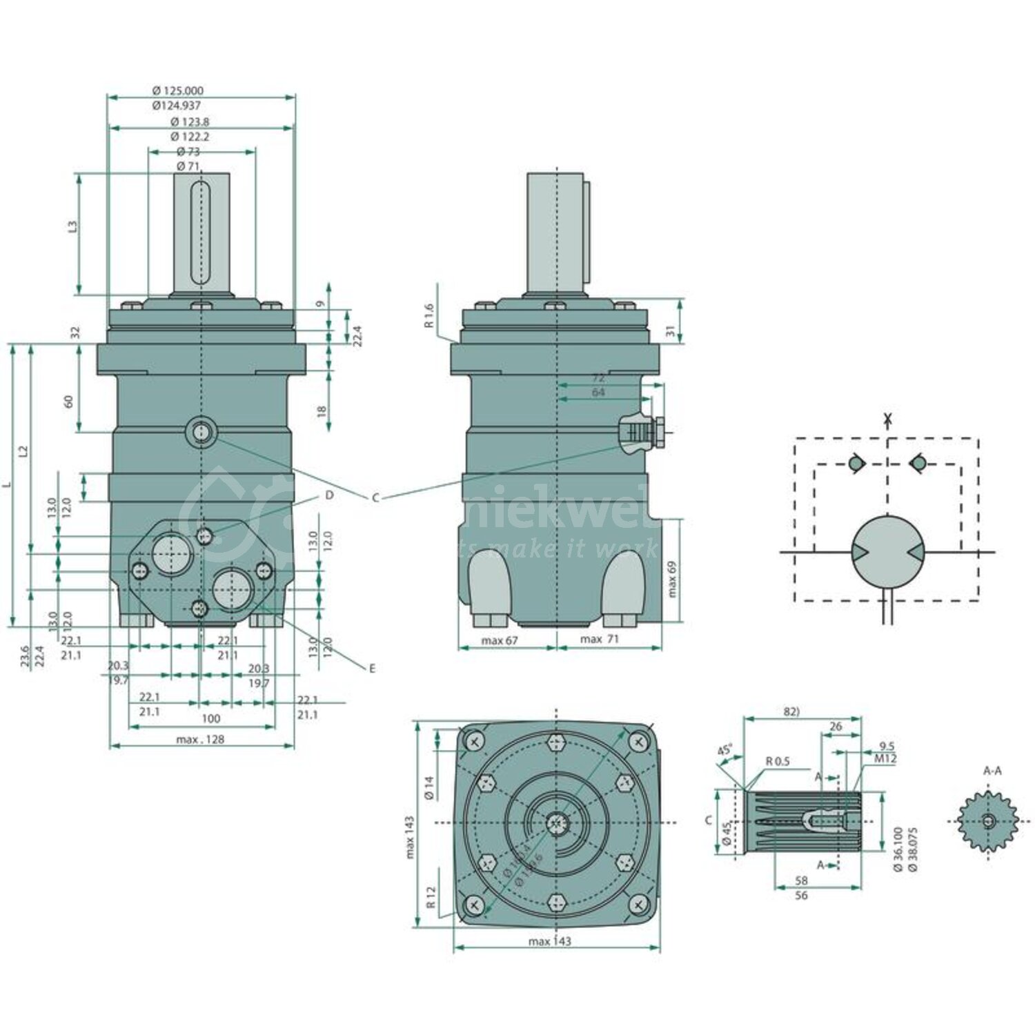 Granit Hydrauliekmotor OMT 500 - 257151B3011 | Slagvolume: 523.6 cc/rev ...