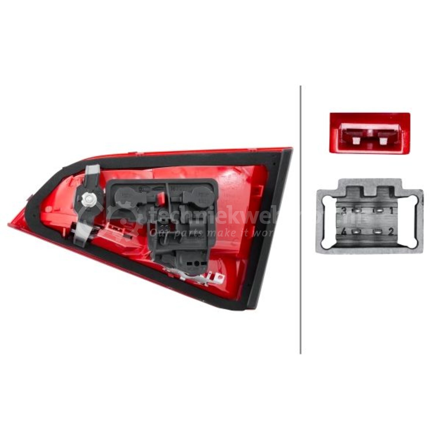2VA 007 502-011 HELLA Achterlicht Links, wit/rood, wit/bruin, Met gloeilampen, voor aanhangwagen