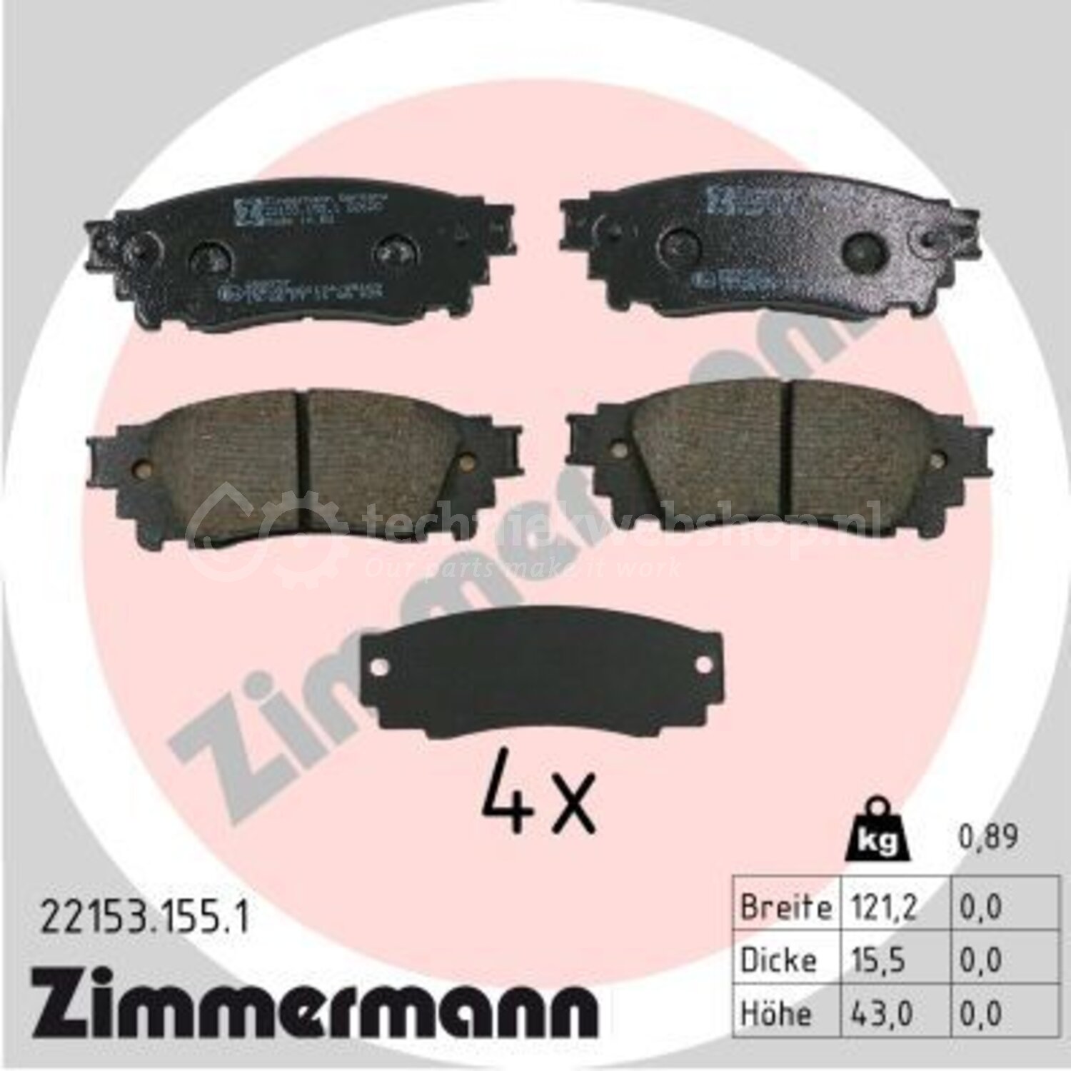 ZIMMERMANN Remblokkenset, schijfrem voor o.a. Lexus, Toyota - 22153.155 ...