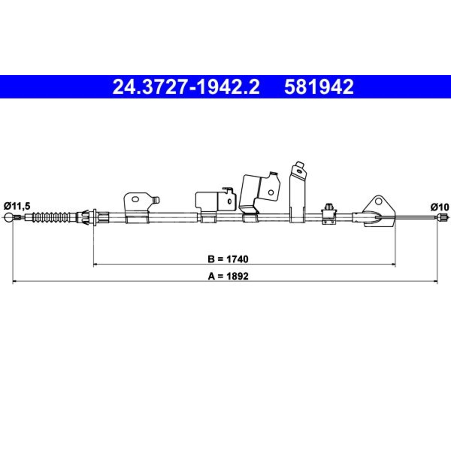 ATE Trekkabel, parkeerrem voor o.a. Toyota - 24.3727-1942.2 ...