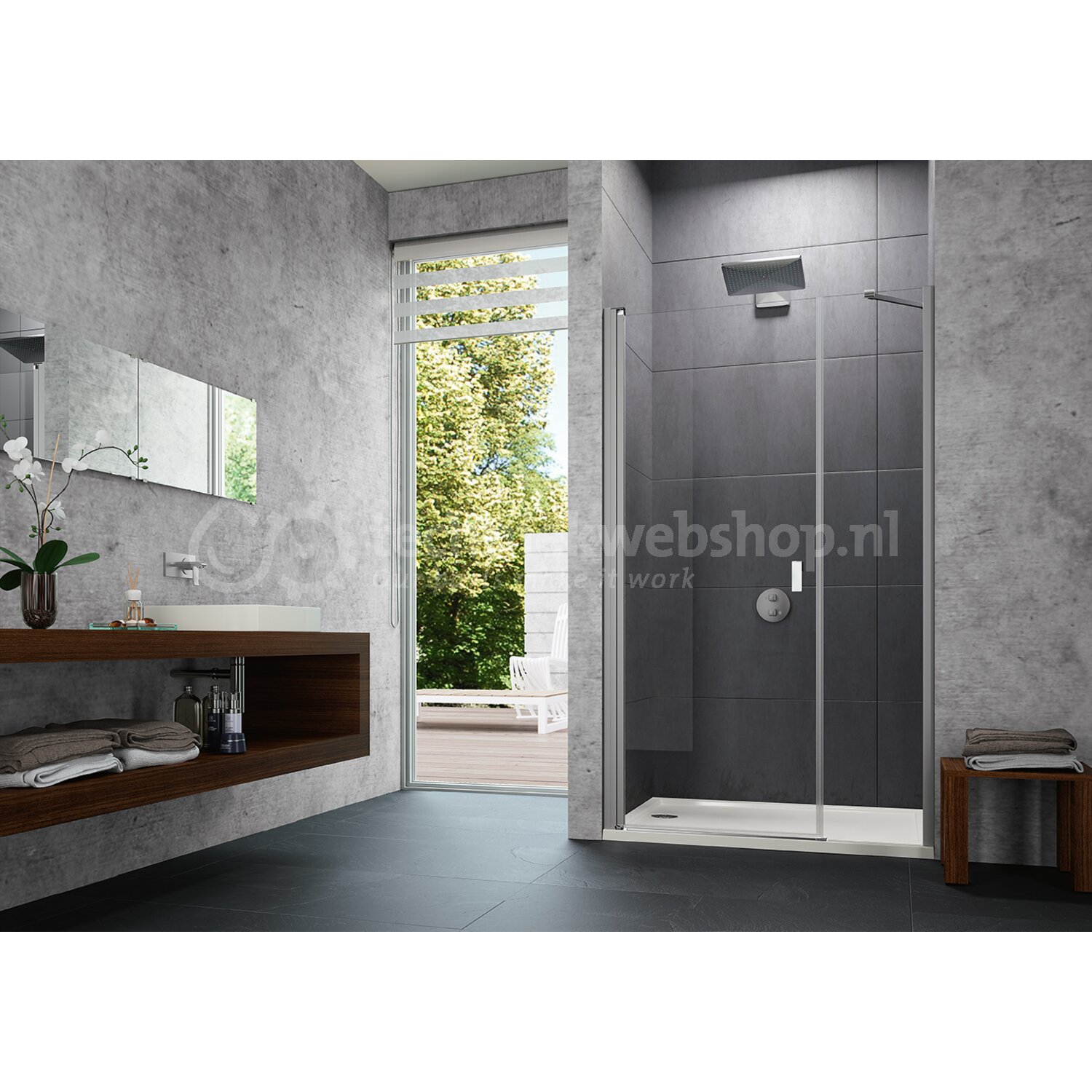 Huppe MAY - 64 / HP Dw Design P vierhoek Zwaaid.zijd.nis 1400 H:1900 ...