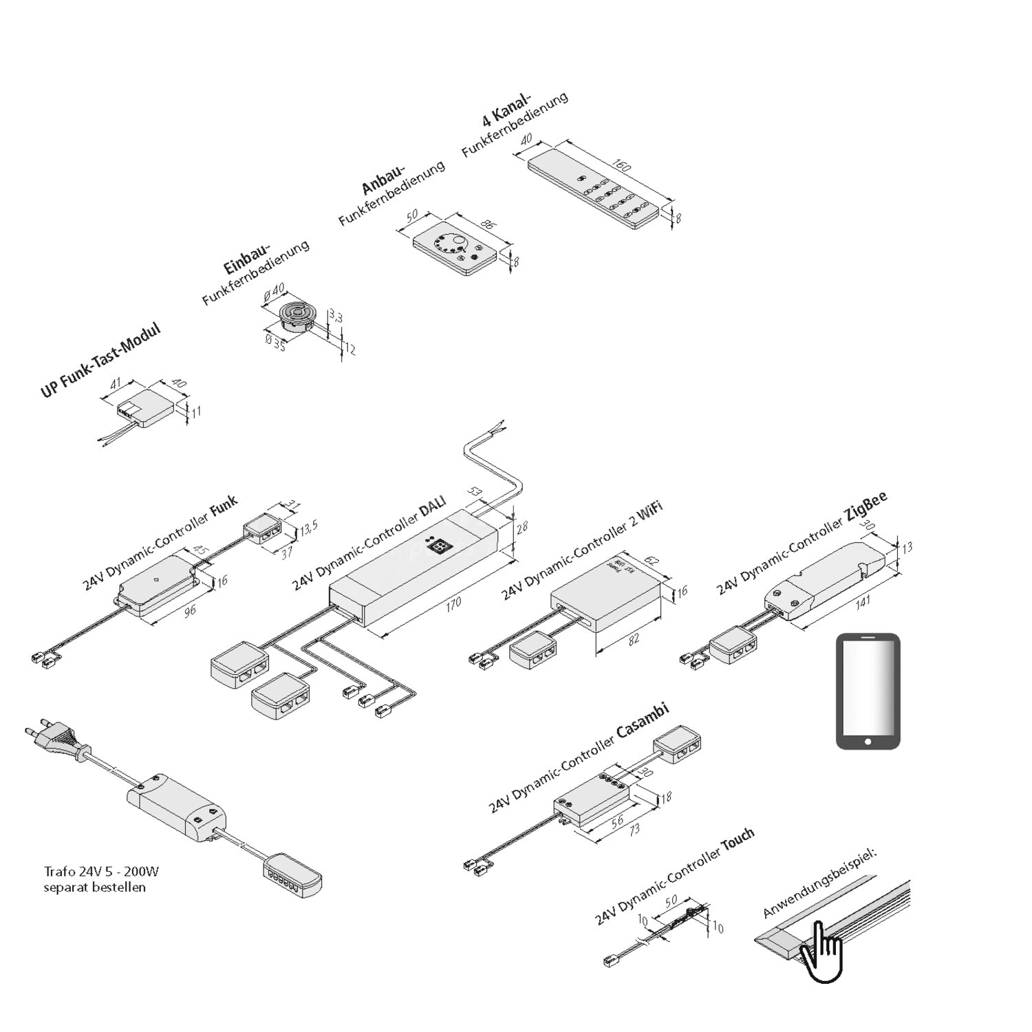 Hera LED bediening - 24V Dynamic-Controller / radio 75W met 4-weg ...