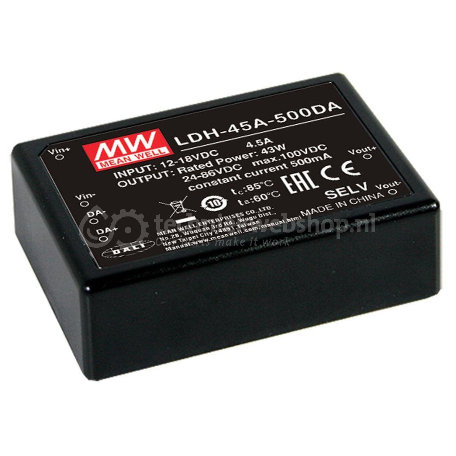 Mean Well LDH-45 - 350DA / DC-DC Step up LED driver (CC) 350mA PCB DALI ...