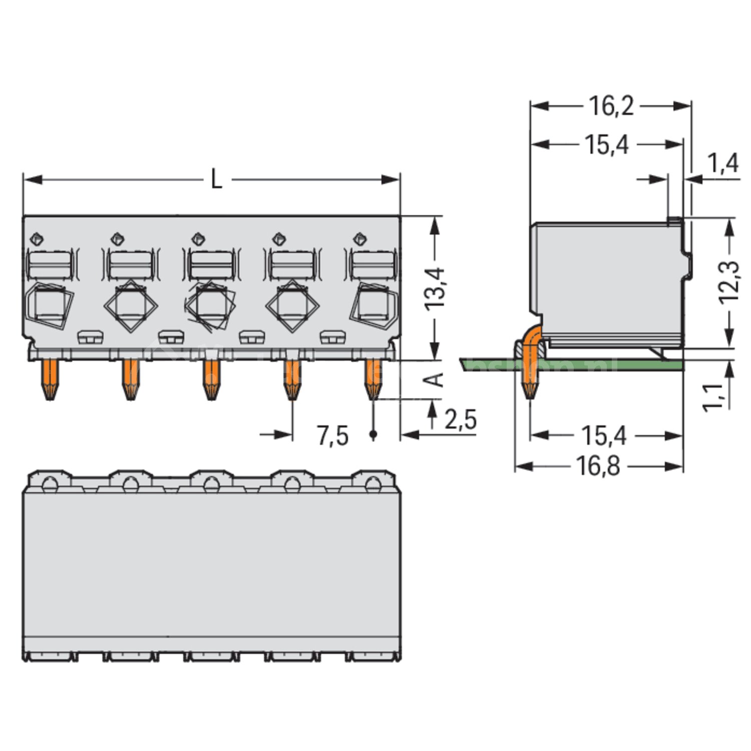 Wago Series2092 - 2092-3372/200-000 / 1-draads THR female steker, haaks ...