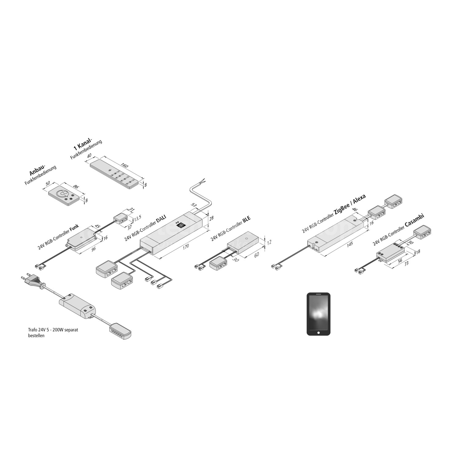 Hera Accessories - RGB controller radio 75W incl. remo / 24V RGB ...