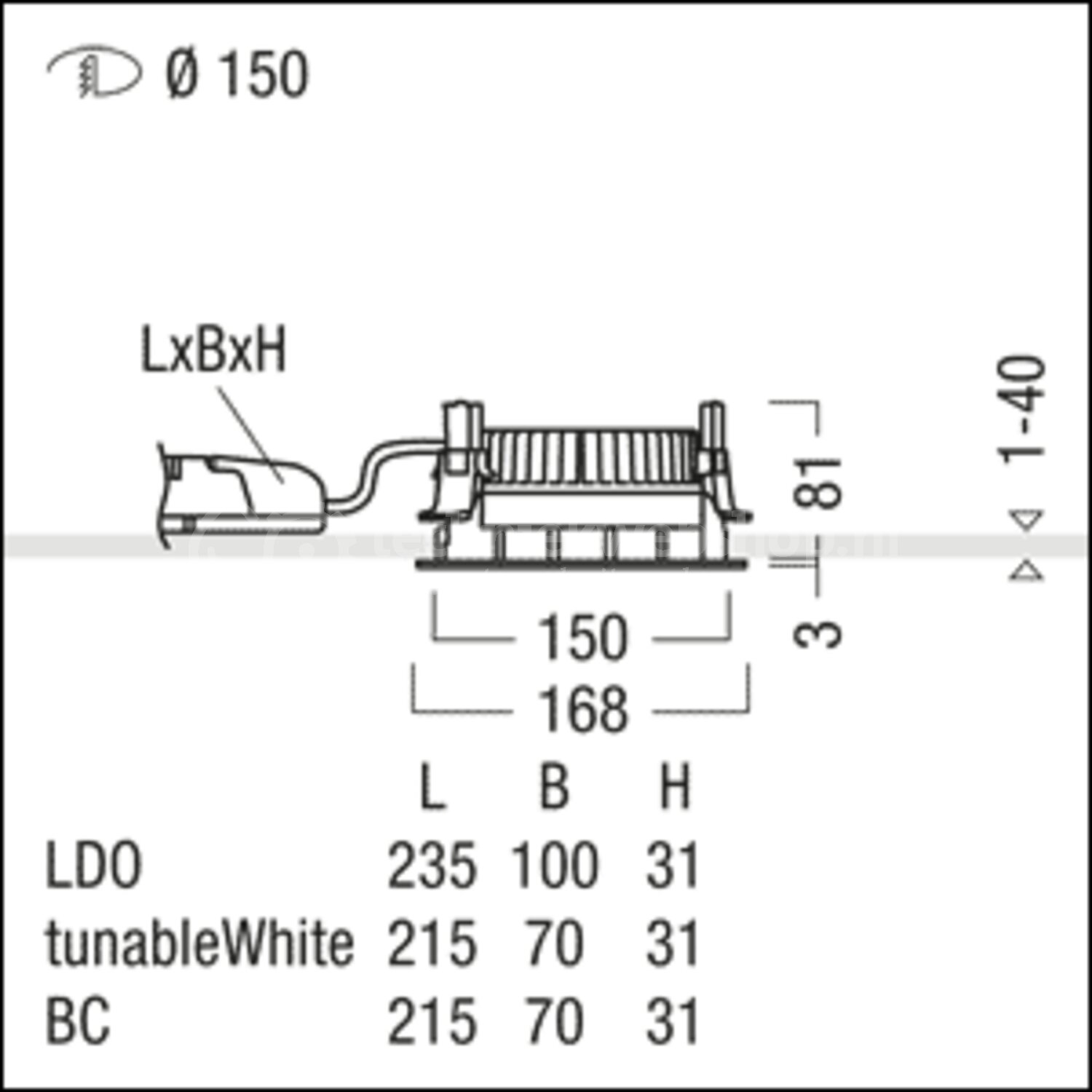 Zumtobel PANOS R - P-INF R150L LED1800-940 LDO SM WH / LED-armatuur ...