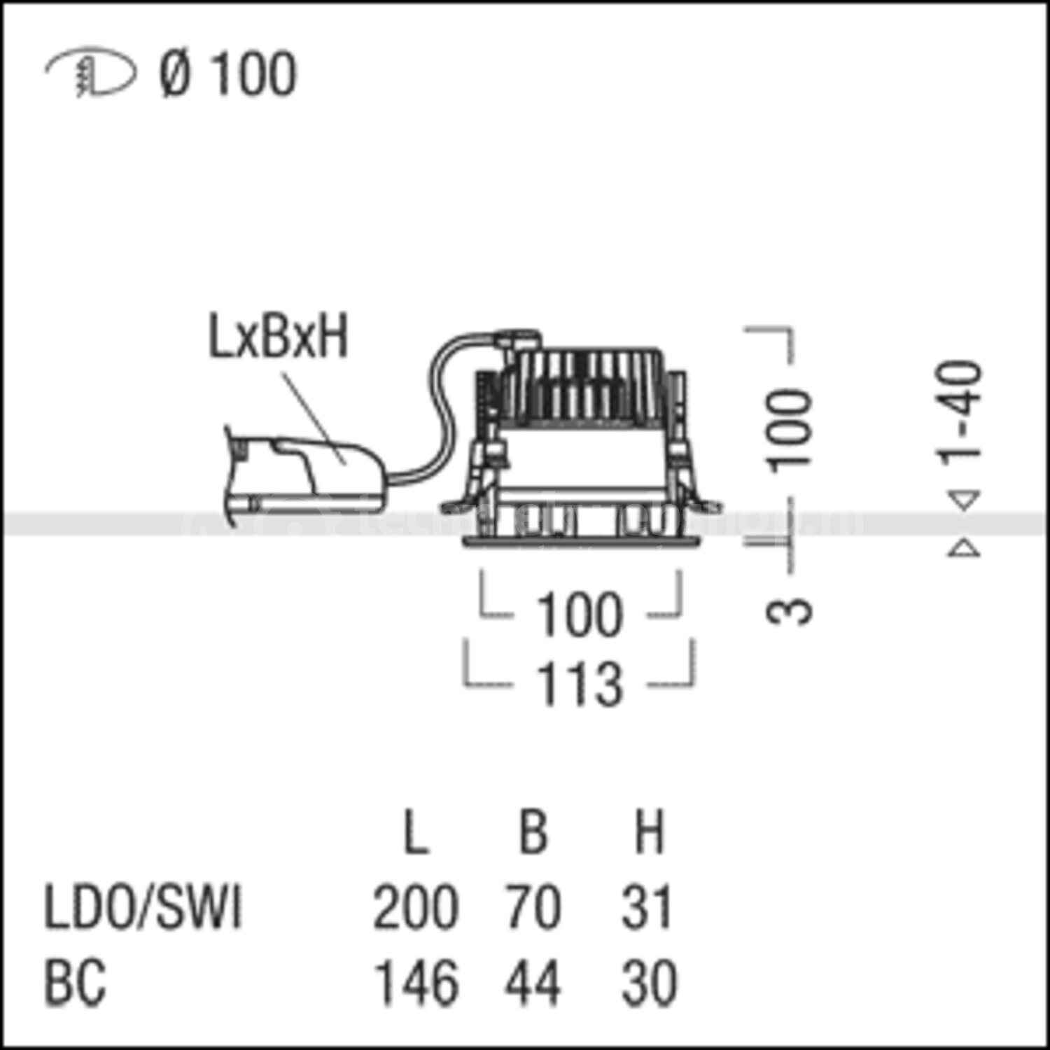 Zumtobel PANOS R - PANOS EVO R100L 18W LED840 LDO AL W / LED-armatuur ...