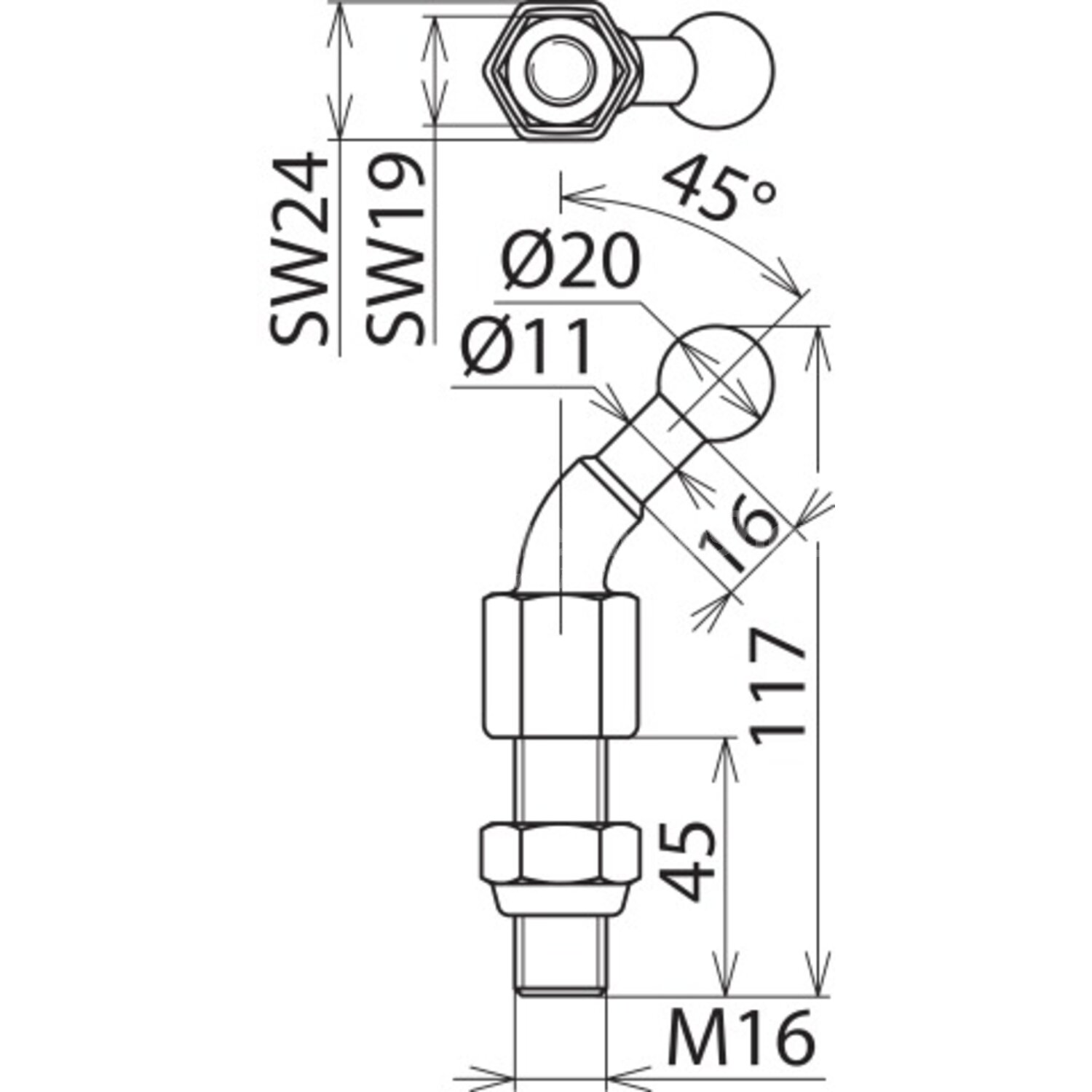 Dehn Nederland KFP 20 W45 M16 45SSM / Fixed ball point D 20mm angled ...