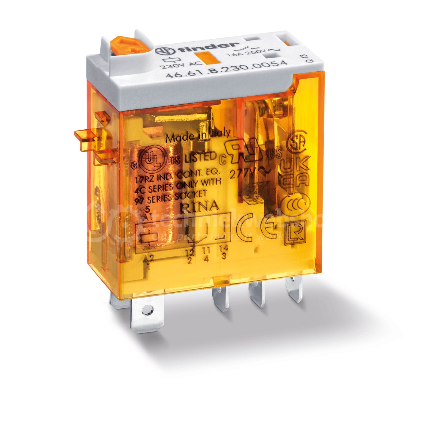 Finder 46 - 46.61.8.230.0054 / FIN RELAIS 1W 16A 230VAC, Schakelrelais ...