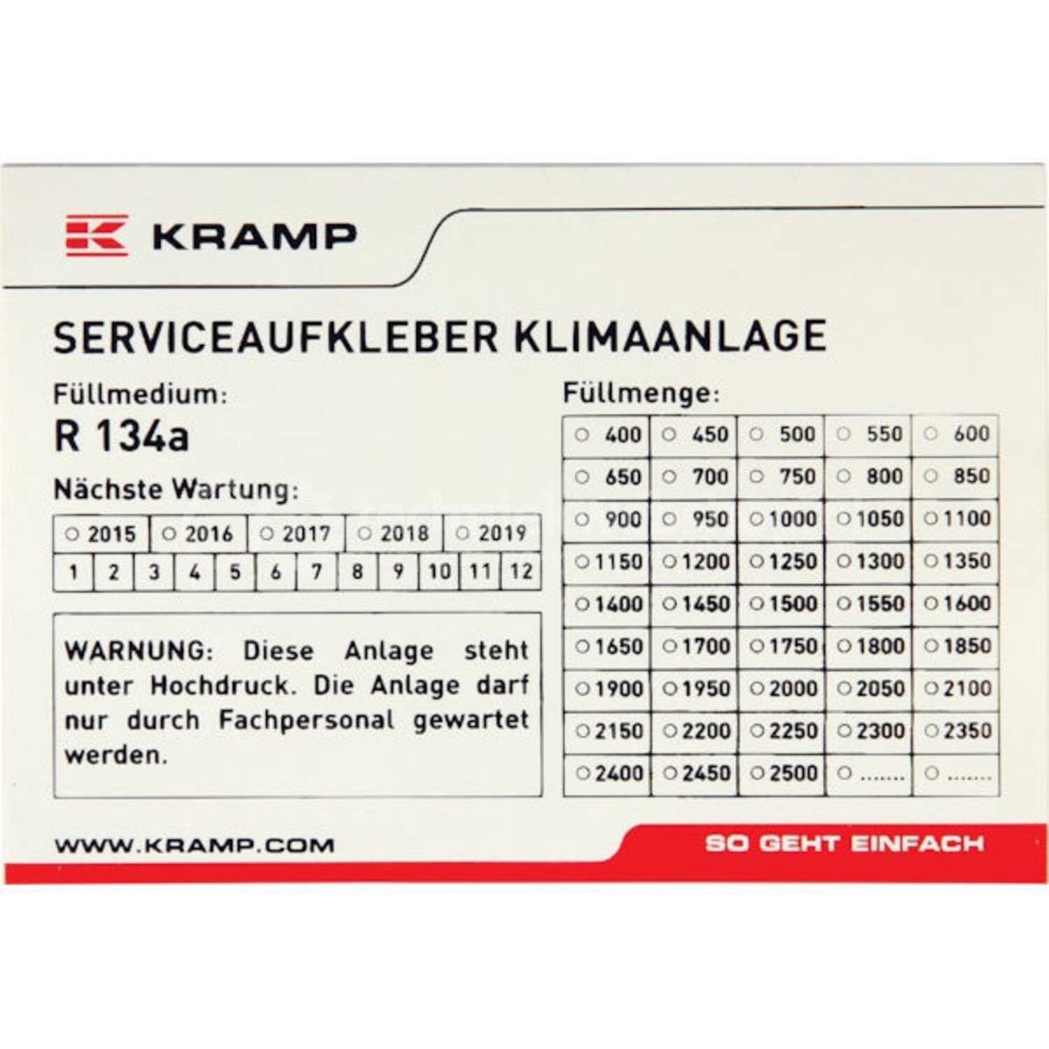 Kramp Sticker controle airco - KL070900 | 10 Stuks - Techniekwebshop.nl