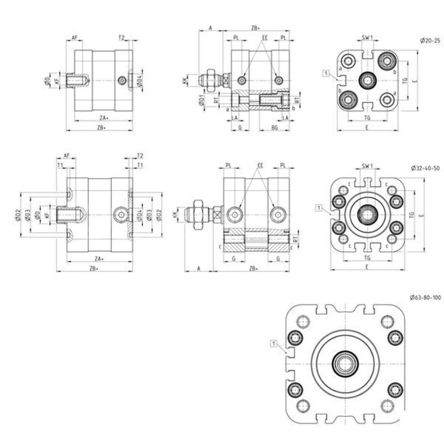 Camozzi Compact cilinder Serie 32 - 32M2A040A020 | Dubbelwerkend | 143 ...