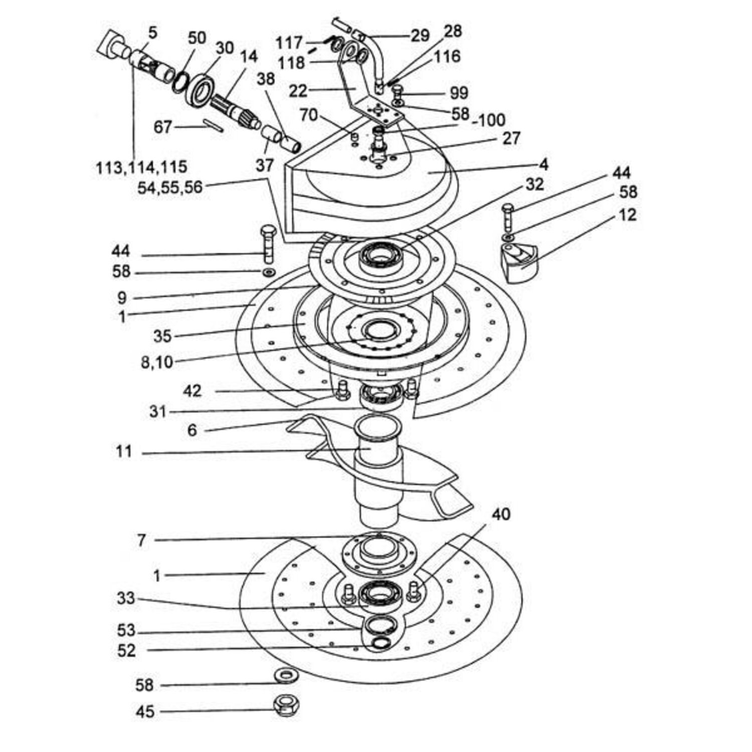 Aandrijving rotor passend voor JF-Stoll Drive 380-4 DS / 445-4 DS / 465 ...