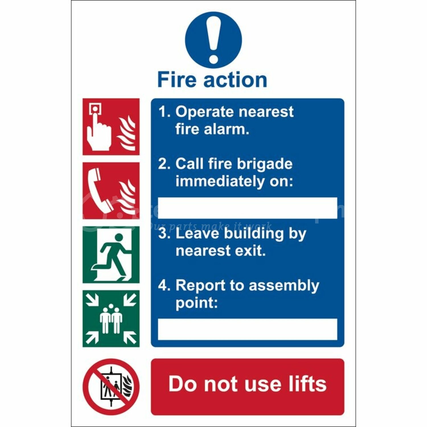 Draper Tools Fire Action Procedure' Mandatory Sign, 200 x 300mm, Design ...