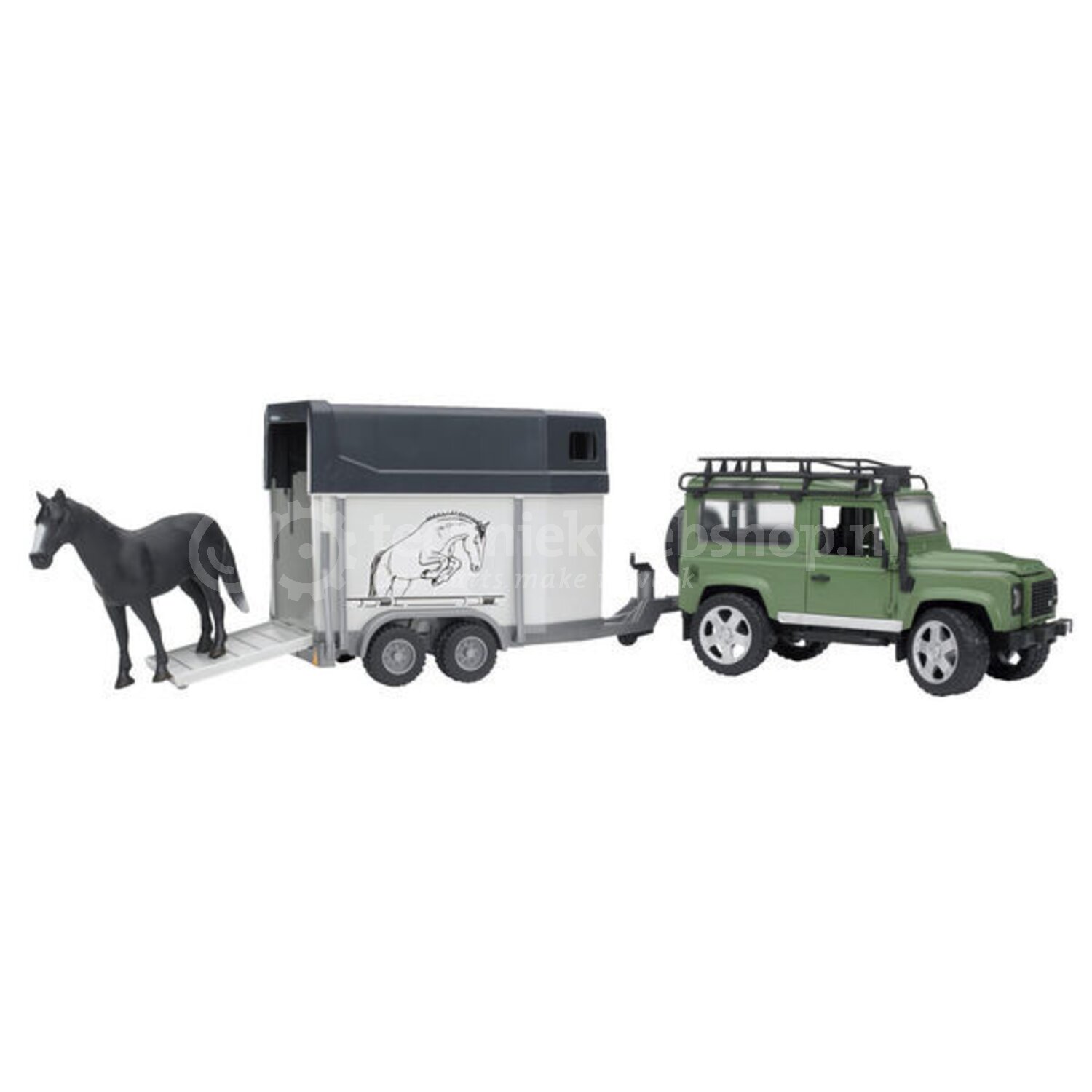 Bruder Land Rover Defender 1/16 – Avec Remorque à Chevaux Et Cheval, Hayon Ouvrant, Essieu Avant Directionnel