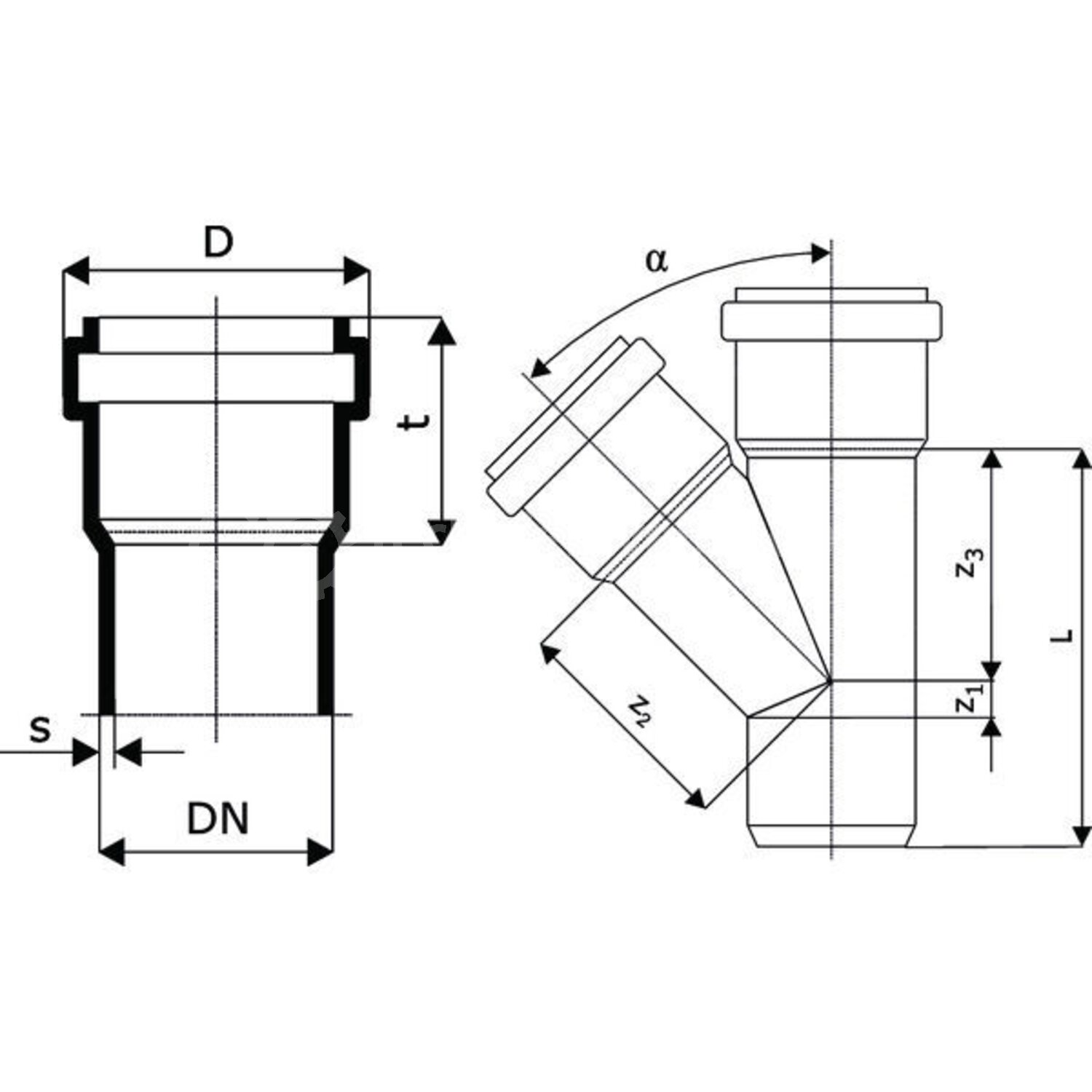 Y-Stuk PVC 110/110 mm x 45°, Fittingen - 4052836203007 - Techniekwebshop.nl